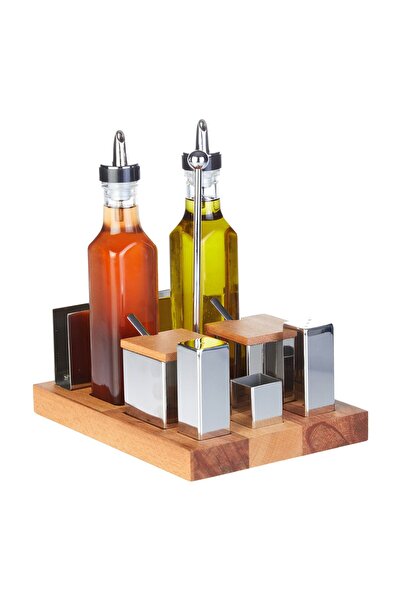 GROOVY Sekizli Kare Tuzluk Baharatlık Yağlık Takımı