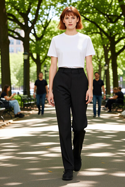 PayBuy Women's Striped High Waist Straight Cut Pants Functional Durable Quality Comfortable Stylish