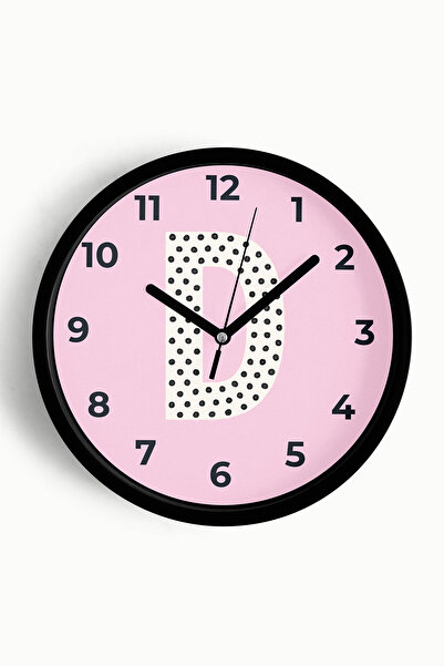 JHAAR Ceas de perete pentru camera fetelor cu litera D - 42cm - Carcasă neagr...