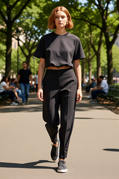 PayBuy Button Detailed Wide Leg Fabric Pants Women Functional Durable Quality Comfortable Modern