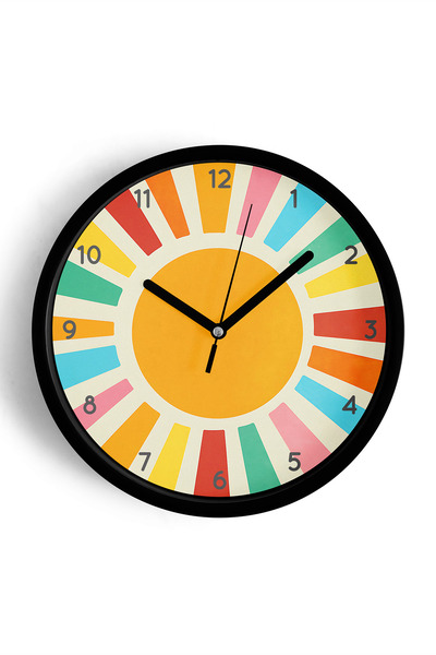 JHAAR ساعة حائط حديثة بتصميم قوس قزح وشروق الشمس - 25 سم - هيكل أسود مع زجاج ...