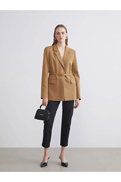 LC Waikiki Lcwaikiki Classic Yellow Women's Blazer Jacket with Belt at Waist