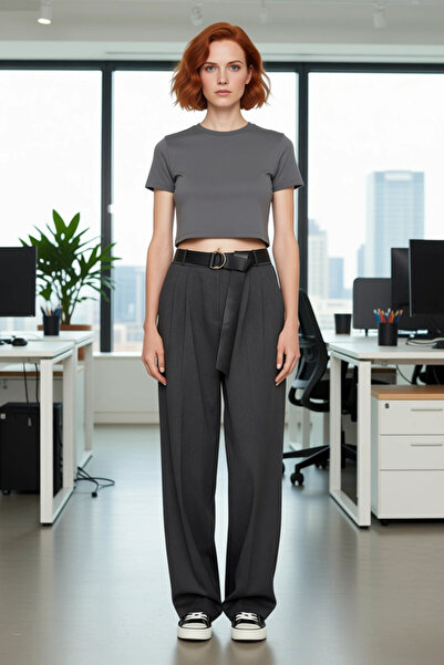 PayBuy Women's Wide Leg Belted Woven Trousers Functional Durable Quality Comfortable Aesthetic Stylish