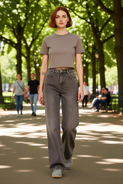 PayBuy Women's Anthracite Vintage Wash Wide Leg Jean Pants Functional Durable Quality Sports