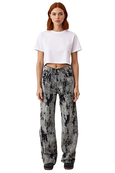 PayBuy Women's Suede Look Flock Printed Wide Leg Jean Pants Functional Durable Quality Stylish