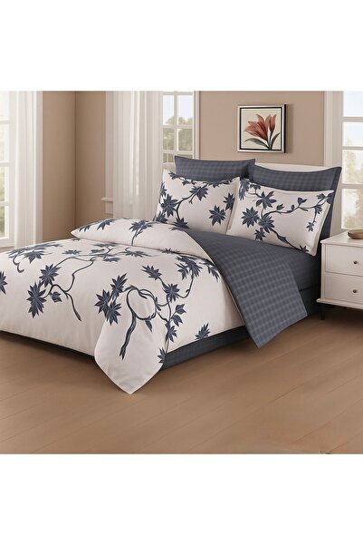 Casa Pucioasa Fine Cotton Bed Linen 6 Pieces - Casa Pucioasa, Blue Floral Pattern