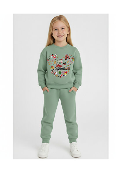 LİTTLE TORTOİSE Girl's New Year Christmas Special Printed Sweatshirt Tracksuit Set