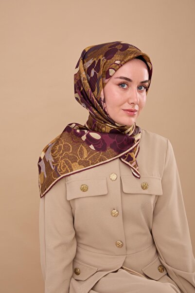 Silk Home Plum Mustard Floral Pattern Tivil Woven Pure Silk Scarf-Kvs0885