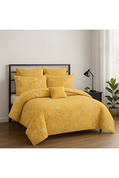 Casa Pucioasa 6 Piece Bed Linen - High Class Extra Fine Cotton, Yellow Floral Pattern,