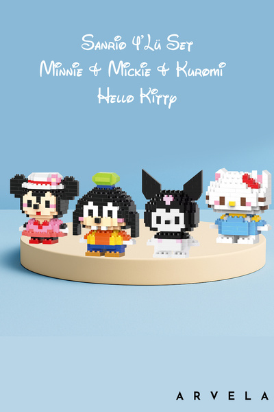 Arvela Sanrio 4’lü Mini Blok Set – Minnie, Mickie, Kuromi ve Hello Kitty Kole...
