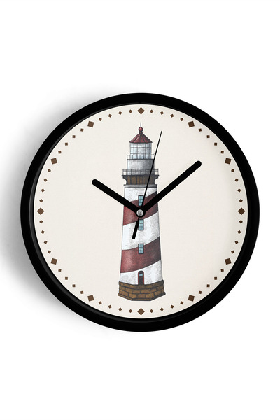 JHAAR Ceas de perete modern Lighthouse - 35cm - Carcasă neagră cu sticlă fron...