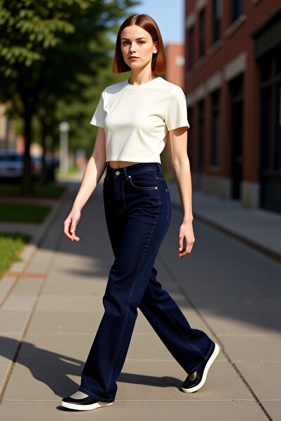 PayBuy Pantaloni de damă din denim Dark Straight croială Funcțional Durabil C...