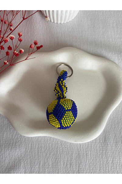 Handmade KUM BONCUK EL İŞİ SARI LACİVERT TOP ANAHTARLIK