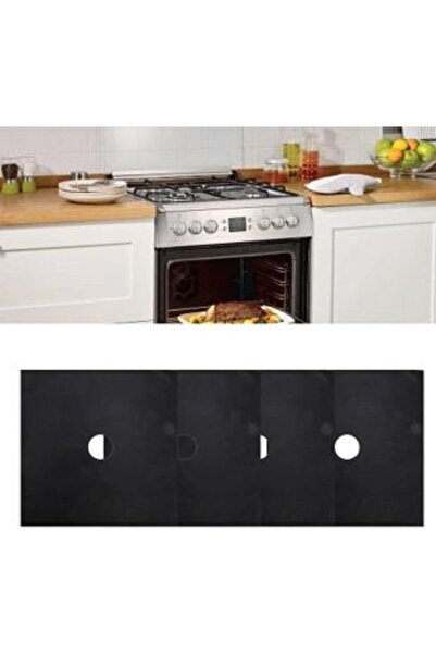 Hepta Collection Yanmaz Yapışmaz Ocak Koruyucu Premium Seti 4'lü Siyah, Kolay...