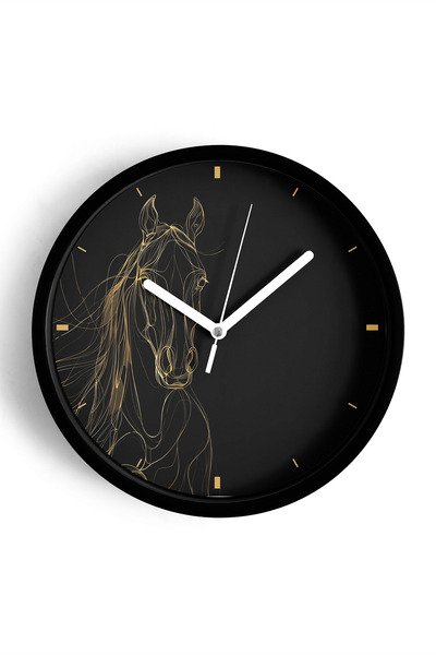 JHAAR Ceas de perete modern cu design abstract de cal - 25 cm - Carcasă neagr...