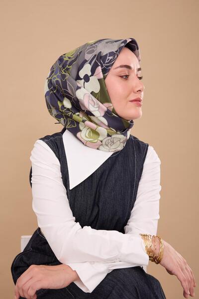 Silk Home Navy Blue Green Floral Pattern Tivil Woven Pure Silk Scarf-Kvs0886