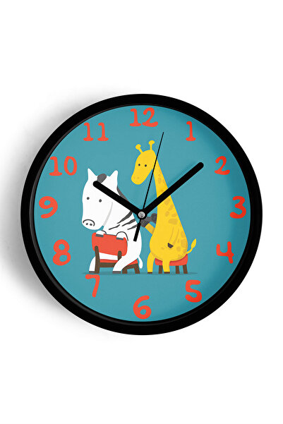 JHAAR Zebra - Ceas de perete modern pentru camera copiilor cu girafă - 42cm -...