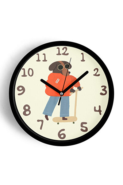 JHAAR Ceas de perete modern pentru camera copiilor cu câine care face skatebo...