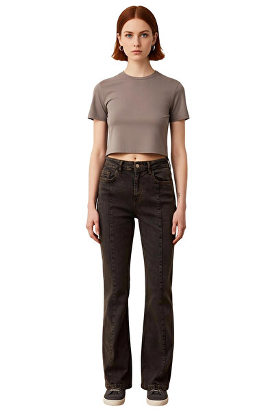 PayBuy Women's Stitching Detail High Waist Flare Jean Pants Functional Durable Quality Comfortable