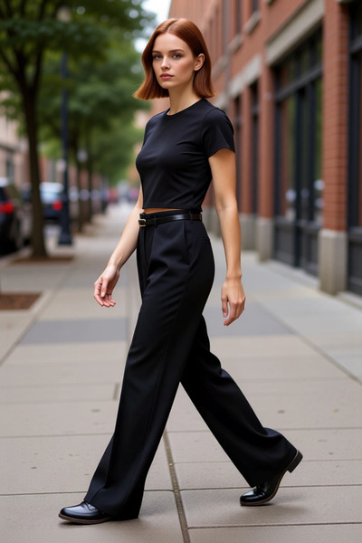 PayBuy Pantaloni cu talie lată pentru femei, cu detaliu de centură, funcționa...