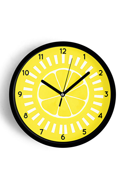 JHAAR ساعة حائط للمطبخ بتصميم عصري على شكل ليمون - 35 سم - هيكل أسود مع زجاج ...