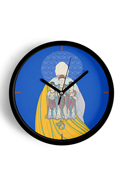 JHAAR Ceas de perete modern Light of Buddha - 42 cm - Carcasă neagră cu sticl...