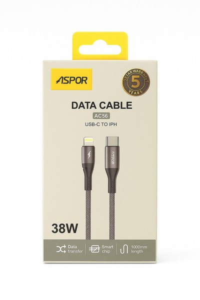Aspor كيبل شحن من نوع تايب سي تو لايتنينج بطول 1 متر موديل AC-56 من أسبور - أسود