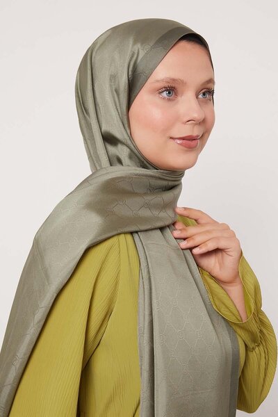 Levidor A.Khaki Honeycomb Pattern Monogram Silk Shawl