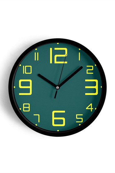 JHAAR ساعة حائط بتصميم عصري - 42 سم - هيكل أسود مع زجاج أمامي - آلية صامتة