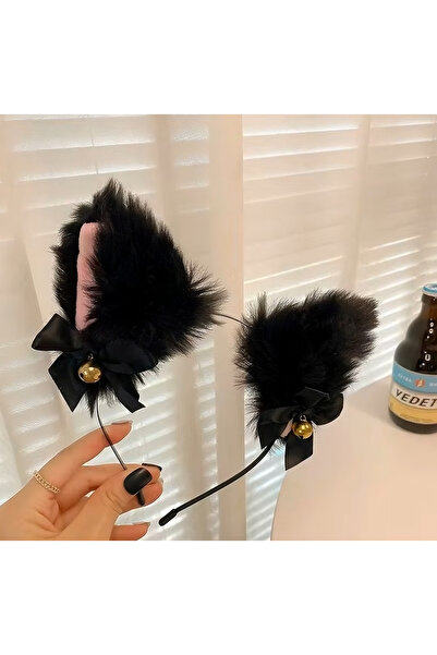 eklektis Peluş kedi kulaklı taç , anime cosplay aksesuarı , kedili taç , çanl...
