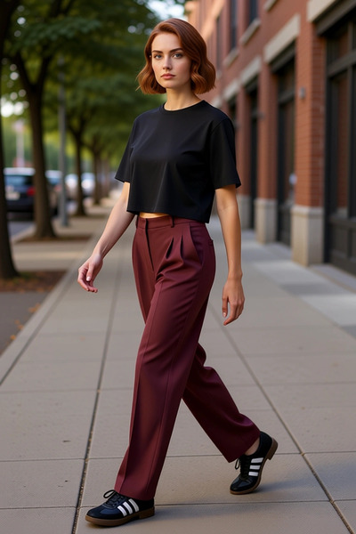 PayBuy Pantaloni drepți pentru femei croială talie înaltă din material tip st...