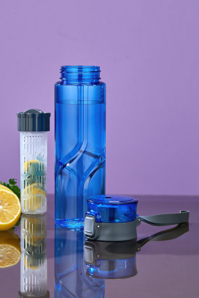 espashome 800 ml Detox Water Bottle – with Straw, Bpa-Free, Lockable and Leak-Proof Lid - Blue