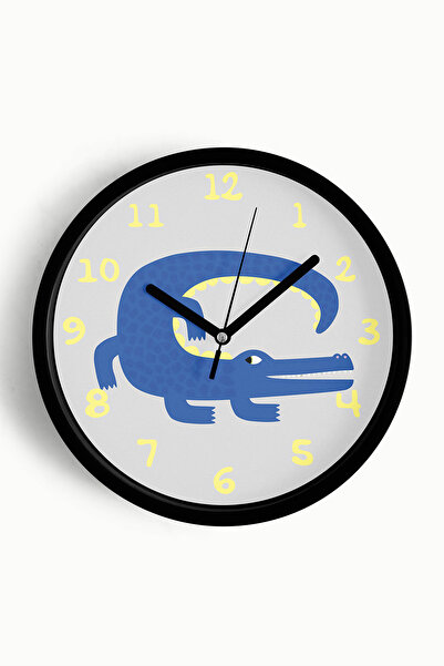 JHAAR ساعة حائط لطيفة على شكل تمساح لغرفة الأطفال - 25 سم - هيكل أسود مع زجاج...