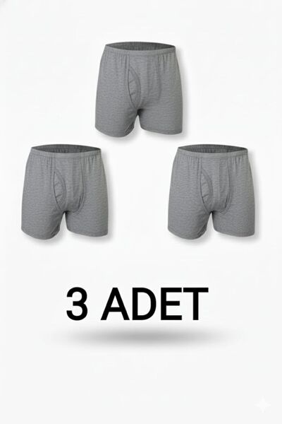 enmodaiçgiyim 3 Pieces Gray 100% Cotton Comfortable Fit Men's Long Underwear Boxer