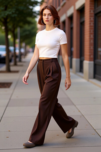 PayBuy Women's Khaki High Waist Wide Leg Pants Functional Durable Quality Comfortable Aesthetic Stylish