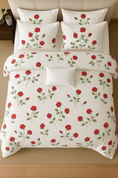 Casa Pucioasa Bed Linen 6 Pieces - High Class Extra Fine Cotton, Roses White Model,