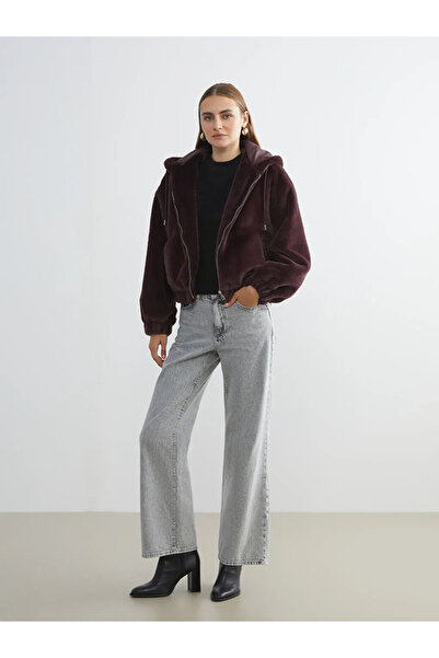 LC Waikiki Lcw Vision Burgundy Hooded Women's Fur Jacket