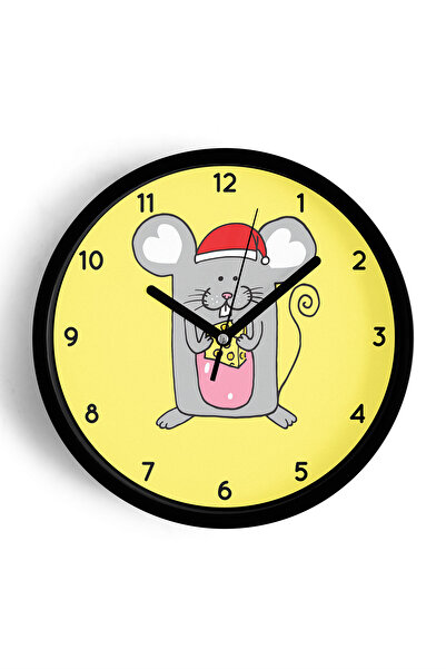 JHAAR ساعة حائط حديثة لغرفة الأطفال على شكل فأر لطيف - 35 سم - هيكل أسود مع و...