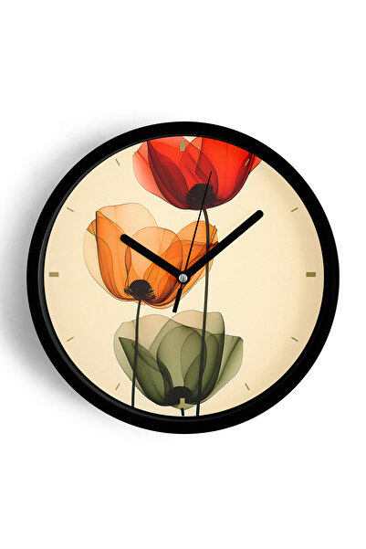 JHAAR ساعة حائط حديثة بتصميم ورود تجريدية ملونة - 30 سم - هيكل أسود مع زجاج أ...