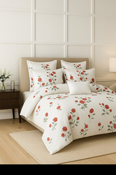 Casa Pucioasa Bed Linen 6 Pieces - High Class Extra Fine Cotton, Roses White Model,