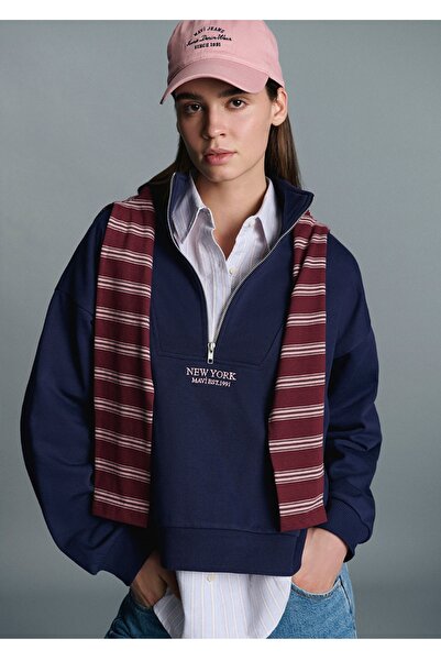 Mavi Semi-Zip Back Printed Loose Fit (Loose Fit) Sweatshirt