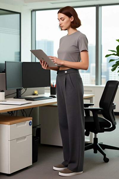 PayBuy Women's Anthracite Pleated Wide Leg Knitted Trousers Functional Durable Quality Comfortable Stylish