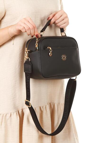 Newish Polo Black Vegan Leather Women's Bag – Shoulder & Hand-Carry Shoulder Crossbody Bag with Gold Zipper