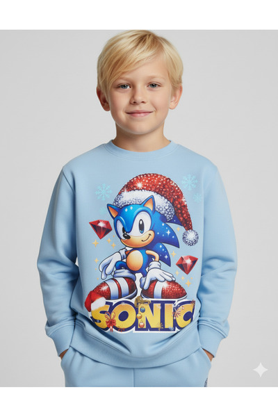 LİTTLE TORTOİSE Boy's Christmas New Year Printed 3 Thread Fleece-Lined Winter Sweatshirt / Tracksuit Set