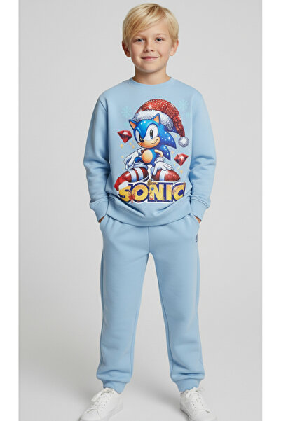 LİTTLE TORTOİSE Boy's Christmas New Year Printed 3 Thread Fleece-Lined Winter Sweatshirt / Tracksuit Set