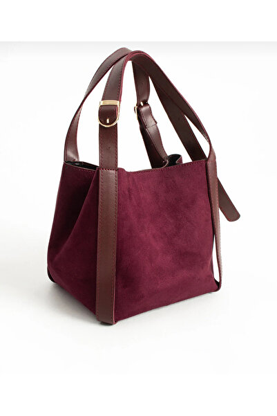 mèche atelier since 2024 Women's Suede Hand and Shoulder Bag Burgundy