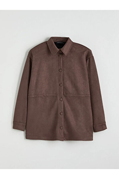 LC Waikiki Lcw Modest Brown Women's Suede Look Shirt Jacket