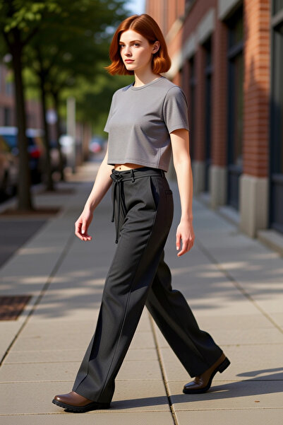 PayBuy Women's Anthracite Low Waist Lace-Up Wide Leg Pants Functional Durable Quality Comfortable