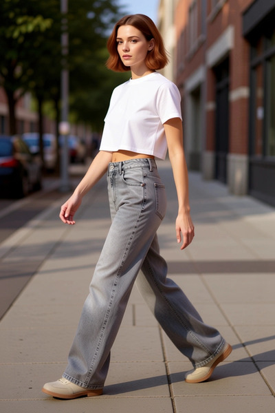 PayBuy Pantaloni de damă din denim cu picioare largi talie înaltă Funcțional ...