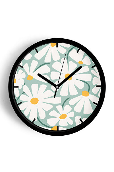 JHAAR Ceas de perete modern abstract Papatya - 30cm - Carcasă neagră cu sticl...